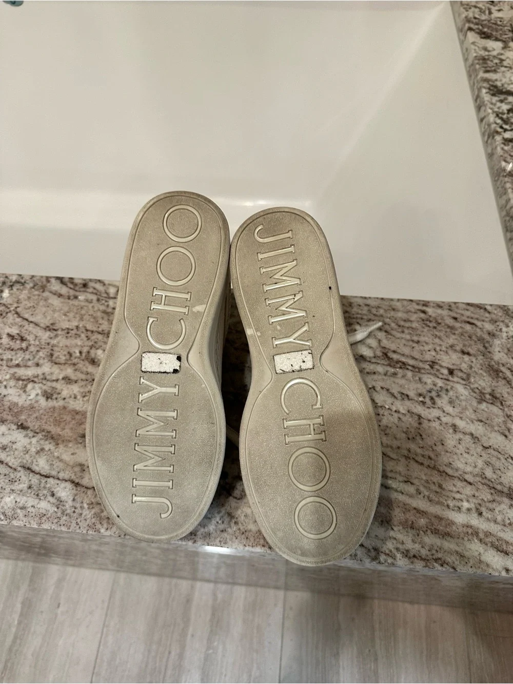 Jimmy Choo White Leather & Mesh Low-Top Sneakers with box and dust cover